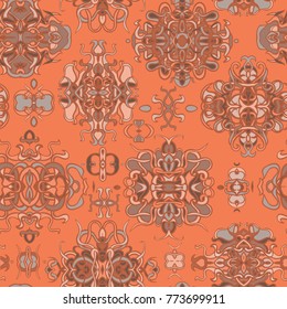 Vector seamless background with colorful abstract shape and lines of vegetative character in a retro style. Can be used for wallpaper, pattern fills, web page, textures, textile print, wrapping paper