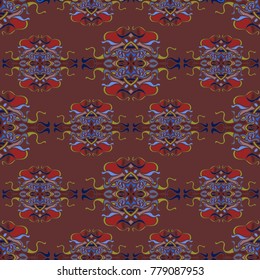 Vector seamless background with colorful abstract shape and lines of vegetative character in a retro style. Can be used for wallpaper, pattern fills, web page, textures, textile print, wrapping paper