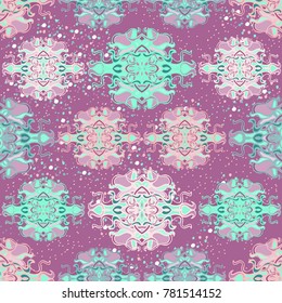 Vector seamless background with colorful abstract shape and lines of vegetative character in a retro style. Can be used for wallpaper, pattern fills, web page, textures, textile print, wrapping paper