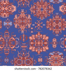 Vector seamless background with colorful abstract shape and lines of vegetative character in a retro style. Can be used for wallpaper, pattern fills, web page, textures, textile print, wrapping paper