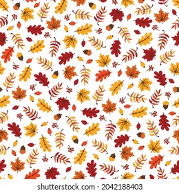 Vector seamless background of colorful autumn leaves. Background for the design of wallpaper, fabric, decoration material in vector.