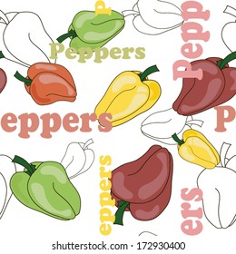 Vector seamless background with colorful bell peppers. 