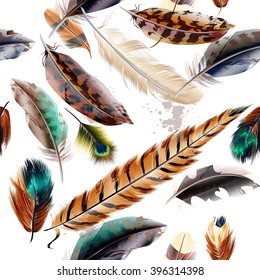 Vector seamless background with colorful feathers