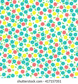 Vector seamless background with colorful  flowers. Rustic floral pattern for scrapbooking