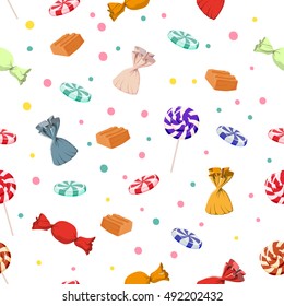 Vector seamless background with colorful Halloween candies on a white background, vector EPS10