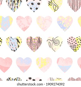 Vector seamless background with colorful heart shape. Use it for wallpaper, textile print, pattern fills, web page, surface textures, wrapping paper, design of presentation and other graphic design