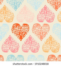 Vector seamless background with colorful heart shape. Use it for wallpaper, textile print, pattern fills, web page, surface textures, wrapping paper, design of presentation and other graphic design