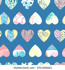 Vector seamless background with colorful heart shape. Use it for wallpaper, textile print, pattern fills, web page, surface textures, wrapping paper, design of presentation and other graphic design
