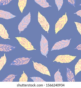 Vector seamless background with colorful illustration of leaves. Can be used for wallpaper, pattern fills, web page, surface textures, textile print, wrapping paper