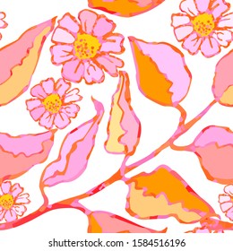 Vector seamless background with colorful illustration of leaves and flowers. Can be used for wallpaper, pattern fills, web page, surface textures, textile print, wrapping paper