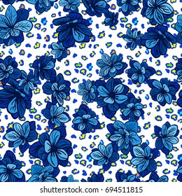 Vector seamless background with colorful illustration the skin of a leopard or Cheetah with flowers. Can be used for wallpaper, pattern fills, web page, surface textures, textile print, wrapping paper