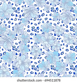 Vector seamless background with colorful illustration the skin of a leopard or Cheetah with flowers. Can be used for wallpaper, pattern fills, web page, surface textures, textile print, wrapping paper