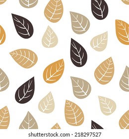 Vector seamless background - colorful leaves in coffee colors. Hand drawn