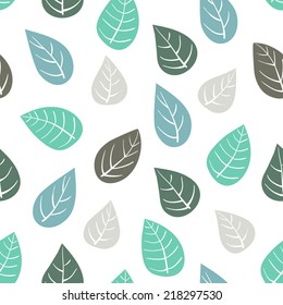 Vector seamless background - colorful leaves in light pastel colors. Hand drawn