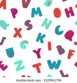 Vector seamless background with colorful letters. Alphabet. Can be used for wallpaper, pattern fills, web page, surface textures, textile print, wrapping paper