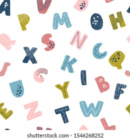 Vector seamless background with colorful letters. Alphabet. Can be used for wallpaper, pattern fills, web page, surface textures, textile print, wrapping paper