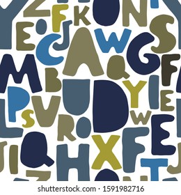 Vector seamless background with colorful letters. Alphabet. Can be used for wallpaper, pattern fills, web page, surface textures, textile print, wrapping paper