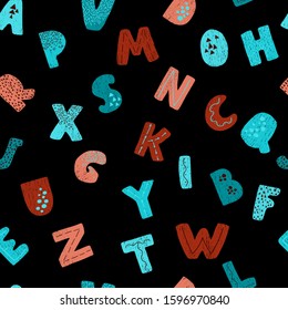 Vector seamless background with colorful letters. Alphabet. Can be used for wallpaper, pattern fills, web page, surface textures, textile print, wrapping paper