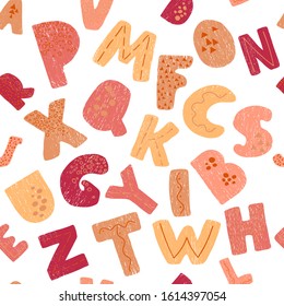 Vector seamless background with colorful letters. Alphabet. Can be used for wallpaper, pattern fills, web page, surface textures, textile print, wrapping paper