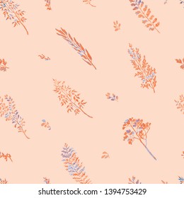 Vector seamless background with colorful watercolor illustration of herbs, plants and flowers. Can be used for wallpaper, pattern fills, web page, surface textures, textile print, wrapping paper