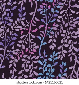 Vector seamless background with colorful watercolor illustration of herbs and plants. Can be used for wallpaper, pattern fills, web page, surface textures, textile print, wrapping paper