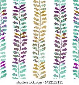 Vector seamless background with colorful watercolor illustration of stripe of herbs or plants. Can be used for wallpaper, pattern fills, web page, surface textures, textile print, wrapping paper