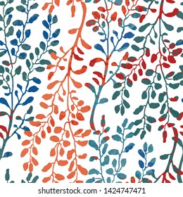 Vector seamless background with colorful watercolor illustration of herbs and plants. Can be used for wallpaper, pattern fills, web page, surface textures, textile print, wrapping paper