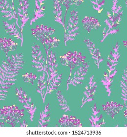 Vector seamless background with colorful watercolor illustration of herbs, plants and flowers. Can be used for wallpaper, pattern fills, web page, surface textures, textile print, wrapping paper