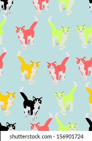 Vector seamless background, coloured cats 