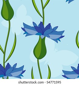Vector seamless background with cornflowers and butterflies