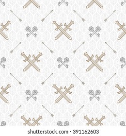 Vector de fondo transparente con llaves y espadas antiguas cruzadas - patrón para papel de pared, papel de envoltura, hoja de libro, sobre interior, etc.