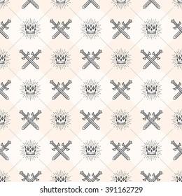Vector seamless background with crossed swords and sunburst royal crown - pattern for wallpaper, 
wrapping paper, book flyleaf, envelope inside, etc.