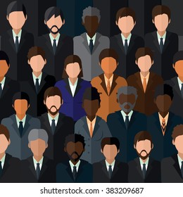 Vector seamless background. A crowd of men and women in suits and ties.