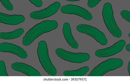 Vector seamless background of cucumbers. Chaotic cucumbers