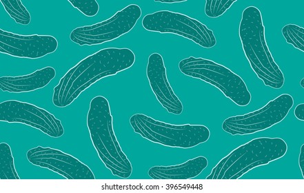 Vector seamless background of cucumbers. Chaotic cucumbers