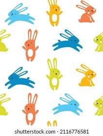 Vector seamless background with cute bright bunnies. Easter Bunny. Cartoon character. Can be printed on fabric
