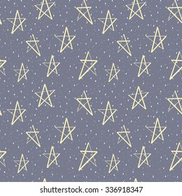 Vector seamless background. Cute Christmas pattern with gold stars and snow.