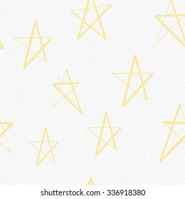 Vector seamless background. Cute Christmas pattern with gold stars and snowfall.