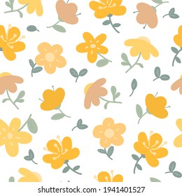 vector seamless background of cute drawn yellow flowers. illustration, baby style, for clothes, fabric, background, wrapping paper, wallpaper in the nursery
