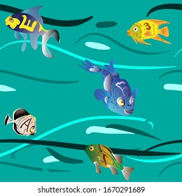 Vector seamless background with cute fish