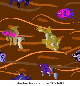 Vector seamless background with cute fish