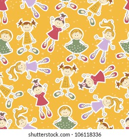 Vector seamless background with cute girls