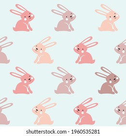 Vector seamless background with cute pink bunnies. Easter Bunny. Cartoon character. Can be printed on fabric