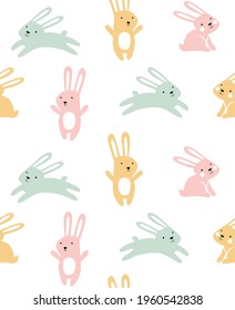 Vektornahtloser Hintergrund mit süßen rosafarbenen Graubünden. Osterhase. Cartoon-Charakter. Kann auf Stoff gedruckt werden