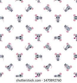 Vector seamless background. Cute rats character with different emotions on the white background. Cartoon emoji characte.