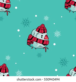 vector seamless background with cute warm dressed bird. EPS