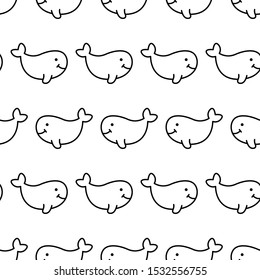 Vector seamless background with cute whales. . Design for fabric, textile, decor. Monochrome, black and white