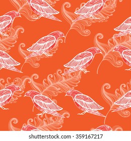 vector seamless background with decorative birds and feathers