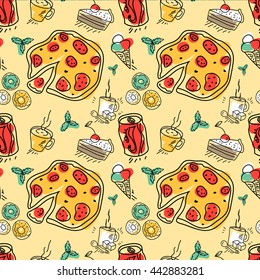 Vector seamless background. Delicious beautiful background, cartoon style. It is used in the design for registration cards, pages, wall, wallpaper, textiles ...