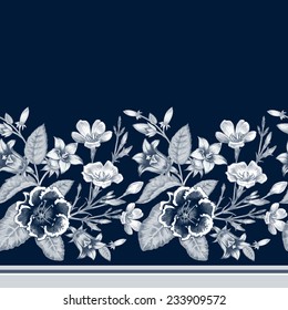 Vector seamless background. Design for fabrics, textiles, paper, wallpaper, web. Roses, peonies, anemones, bluebells. Retro. Vintage style.